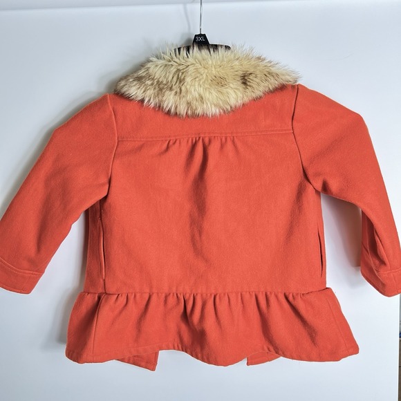 Gymboree Girls XS 3-4 Red-Orange Wool Toggle Coat‎ Faux Fur Collar Peacoat EUC - Picture 5 of 9
